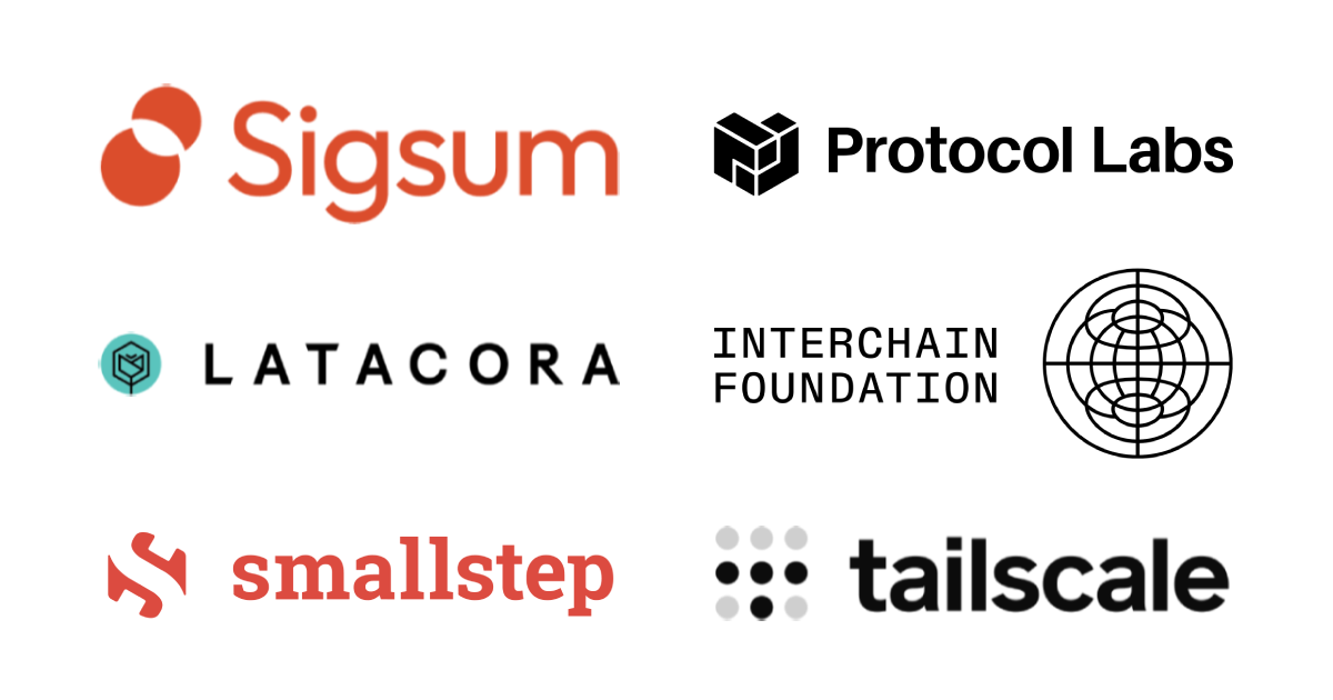 The six logos of my clients: Sigsum, Protocol Labs, Latacora, Interchain Foundation, Smallstep, Tailscale